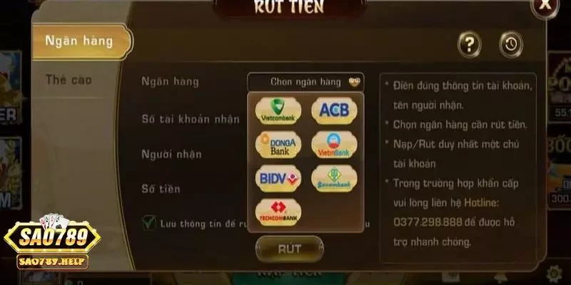 Hướng dẫn rút tiền Sao789 dành cho tân thủ 